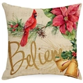 Christmas linen pillow cover with Believe gold text, cardinal bird and poinsettia patterns - Believe Lettering Bird Floral (YMD408-4) / 45x45CM (No Core)