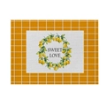 Linen placemat with sweet love lemon wreath and yellow checkered pattern design - Sweet Love Lemon Wreath (CD19-9) / Cotton-Linen Look / CD19-9