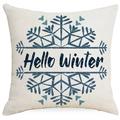 Federa natalizia in lino con fiocchi di neve blu e stampa Hello Winter - Motivo Fiocco di Neve Hello Winter (YMD412-1) / 45*45cm (Senza Inserto)