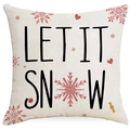 Funda de cojín navideña de lino rosa con estampado Let It Snow y copos de nieve rojos - Estilo de texto Let it Snow (YMD411-2) / 45x45cm