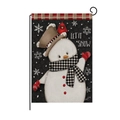 Detail of linen garden flag with snowman cardinal design and Let It Snow text - Snowman Red Bird Style (HYQ26-8)