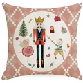 Funda de cojín navideña rosa con motivos de cascanueces y estampados festivos - Estilo de ilustración de Cascanueces (YMD411-3) / 45x45cm
