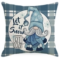 Fodera per cuscino natalizia blu con gnomo, scritta Let it Snow e motivi invernali - Motivo Gnomo con Tazza Let it Snow (YMD412-3) / 45*45cm (Senza Inserto)