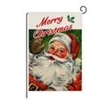 Detail of vintage Santa Claus garden flag made of premium linen with Merry Christmas text - Vintage Santa Style (HYQ26-6)
