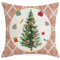 Funda de cojín navideña rosa de lino con árbol y regalos sobre un fondo blanco limpio - Estilo de Rombos de Árbol de Navidad (YMD411-4) / 45x45cm