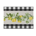 Linen placemat with lemon pattern and black white gingham check border design - Black Plaid Lemon Patchwork (CD19-11) / Cotton-Linen Look / CD19-11