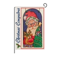 Detail of Christmas Garden Flag with Santa and Reindeer design including black metal hanger - Santa Reindeer Cartoon (HYQ26-5)