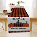 Orange buffalo check table runner with pumpkins and Thankful Grateful Blessed text - Plaid Pumpkin Thankful Style (ZQ23-9) / 33*183cm