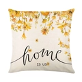 Linen cushion cover with yellow flower pattern and 'home' text in farmhouse style - HOME IS US Floral Pattern (YMD373-8)