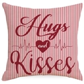 Federa in lino per San Valentino con strisce rosse e design Hugs and Kisses cuore - Motivo Hugs and Kisses (YMD415-1) / 45x45 cm