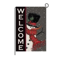 Christmas garden flag featuring a winter snowman with red scarf and Welcome text - Snowman Gray Dots (HYQ26-3)