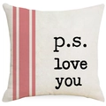 Federa in lino con strisce rosa e stampa 'p.s. love you' per decorazione divano - 45x45 cm / Stile Testo Love You Righe Rosa (YMD414-3)
