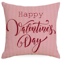 Federa in lino a righe rosa con scritta Happy Valentine's Day su sfondo bianco neutro - Motivo Happy Valentine's Day (YMD415-2) / 45x45 cm