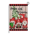 Christmas garden flag with gnomes and red truck on double-sided linen fabric - Gnomes Truck Style (HYQ26-2)