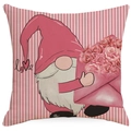 Federa per cuscino a righe rosa di San Valentino con gnomo e busta di rose - Motivo Gnomo con Busta (YMD415-3) / 45x45 cm