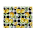 Linen placemat featuring yellow lemon pattern and grey checkerboard print for dining decor - Black Grey Checker Lemon (CD19-13) / Cotton-Linen Look / CD19-13