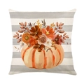 Striped pumpkin pillow case with autumn floral print on textured linen blend fabric - Striped Pumpkin Floral Pattern (YMD373-10)
