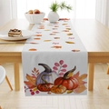 Linen table runner with autumn harvest pumpkin and maple leaf print for festive dining - Watercolor Pumpkin Maple Leaf Style (ZQ23-11) / 33*183cm