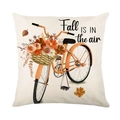 Fall pumpkin pillow cover featuring orange vintage bike and seasonal autumn flowers print - FALL IS IN THE AIR Bicycle Pattern (YMD373-11)