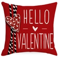 Vierkante rode kussensloop voor Valentijnsdag met Hello Valentine tekst en hartjes - 45x45 cm / Rode Basis Letter Kabouterstijl (YMD419-4)