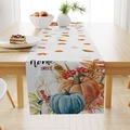 Autumn linen table runner with pumpkins and maple leaves, Home Sweet Home print - Home Sweet Home Pumpkin Style (ZQ23-13) / 33*183cm