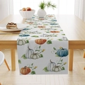 Linen table runner with hand-painted watercolor pumpkin prints for autumn holiday decor - Watercolor Pumpkin Vines Style (ZQ23-14) / 33*183cm