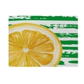 Linen placemat featuring a large lemon print on a green and white striped background - Big Lemon Slice Stripe (CD19-18) / Cotton-Linen Look / CD19-18