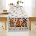 Autumn linen table runner with Happy Fall Y'all gnomes and maple leaves print - Gnome Happy Fall Y'all Style (ZQ23-15) / 33*183cm