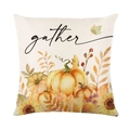 Linen pumpkin sunflower pillow cover with Gather text for autumn home decor - GATHER Pumpkin Sunflower Pattern (YMD373-15)