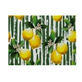 Linen placemat with vibrant lemon print and dark green stripes for summer dining - Dark Green Stripe Lemon (CD19-19) / Cotton-Linen Look / CD19-19