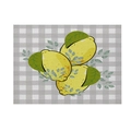 Linen placemat with yellow lemon print and gray gingham check pattern for dining decor - Grey Plaid Lemon Illustration (CD19-20) / Cotton-Linen Look / CD19-20