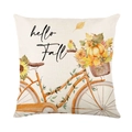 Autumn pumpkin pillow cover with watercolor bicycle and hello fall text on linen - HELLO FALL Bicycle Pumpkin Pattern (YMD373-16)
