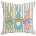 Housse de coussin de Pâques en lin avec trois lapins colorés à pois sur fond rayé - 45x45 cm / Motif Trois Lapins (YMD423-2)