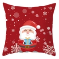 Housse de coussin rouge avec Père Noël et flocons de neige sur tissu peau de pêche doux - 45x45 cm / Père Noël Avec Cadeau (DRD416-5)