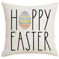Housse de coussin Pâques en lin avec lettrage Happy Easter et motif d'œuf rayé - 45x45 cm / Hoppy Easter Pattern (YMD423-4)