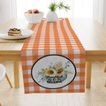 Orange white plaid table runner with sunflower motif and Thankful and Blessed text - Thankful Sunflower Gingham Style (ZQ23-19) / 33*183cm