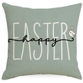 Groene linnen Pasen kussenhoes met happy EASTER tekst en vogel illustratie - 45x45cm / YMD425-3