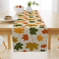 Linen table runner with colorful autumn maple leaf print for seasonal home decoration - Colorful Autumn Maple Leaves Style (ZQ23-20) / 33*183cm