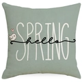 Linnen kussensloop in saliegroen met SPRING hello tekst en vogelbedrukking - 45x45cm / YMD425-4