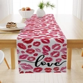 Linen table runner with red lip prints and love script for Valentine's Day decor - 33*183cm / Lip Print Heart Style (ZQ29-2)