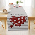 Grey striped linen table runner with red heart and cupid arrow for Valentine's Day decor - 33*183cm / Striped Polka Dot Heart Style (ZQ29-3)
