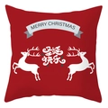 Housse de coussin de Noël rouge avec rennes blancs et inscription Joyeux Noël imprimée - 45x45 cm / Double Renne Joyeux Noël (DRD416-11)