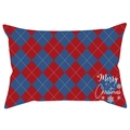 Red and blue argyle Christmas pillow case with white Merry Christmas text and snowflakes - Red Blue Argyle (DRD417-8)