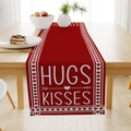 Red linen table runner with Hugs Kisses heart print for Valentine's Day table decor - 33*183cm / HUGS KISSES Style (ZQ29-4)