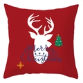 Housse de coussin de Noël rouge avec renne blanc et texte Merry Christmas imprimé - 45x45 cm / Silhouette De Tête D'Élan Blanche (DRD416-12)