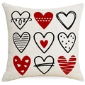 Housse de coussin en lin avec motif grille de cœurs rouges et noirs pour la Saint-Valentin - 45x45cm / Style de Neuf Grilles de Cœurs (YMD428-1)