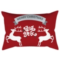 Red festive lumbar pillowcase with white reindeer and Merry Christmas print - White Reindeer Full View (DRD417-11)