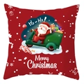 Housse de coussin de Noël avec Père Noël sur moto verte et flocons sur fond rouge - 45x45 cm / Père Noël À Moto (DRD416-14)