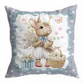 Fodera per cuscino pasquale con coniglio in pelle di pesca e decori floreali - 45x45cm / DRD478-1