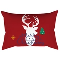 Red Christmas peach skin pillowcase with white reindeer and Merry Christmas print - Multicolor Mixed Elements (DRD417-12)